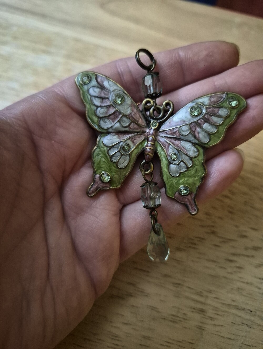 Enamel Multicolor Rhinestone Butterfly Necklace Pendant - Picture 3 of 6